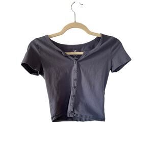 Hollister Blue Button Down Baby Tee Softgirl Coquette Cotton Top Y2K - S